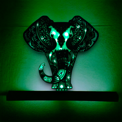 Elephant Mandala Led Wall Decor, Wooden Elephant Art with LED Lights, Housewarming Gift, Wooden Elephant Night Light