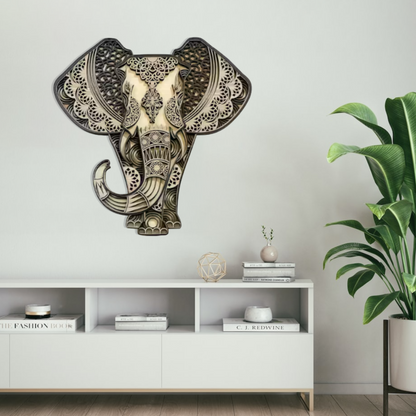 Elephant Mandala Led Wall Decor, Wooden Elephant Art with LED Lights, Housewarming Gift, Wooden Elephant Night Light