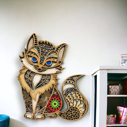 Cat Mandala Wall Hanging,3D Kitty Multilayer Wall Art, Handcrafted Multilayer Cat, Mandala Wall Art