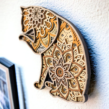 Cat Mandala Wall Hanging, Laser Cut Wooden Mandala Wall Art, Cat Multi Layered Mandala Art, Wooden Cat Artwork, Cat Wall Decor