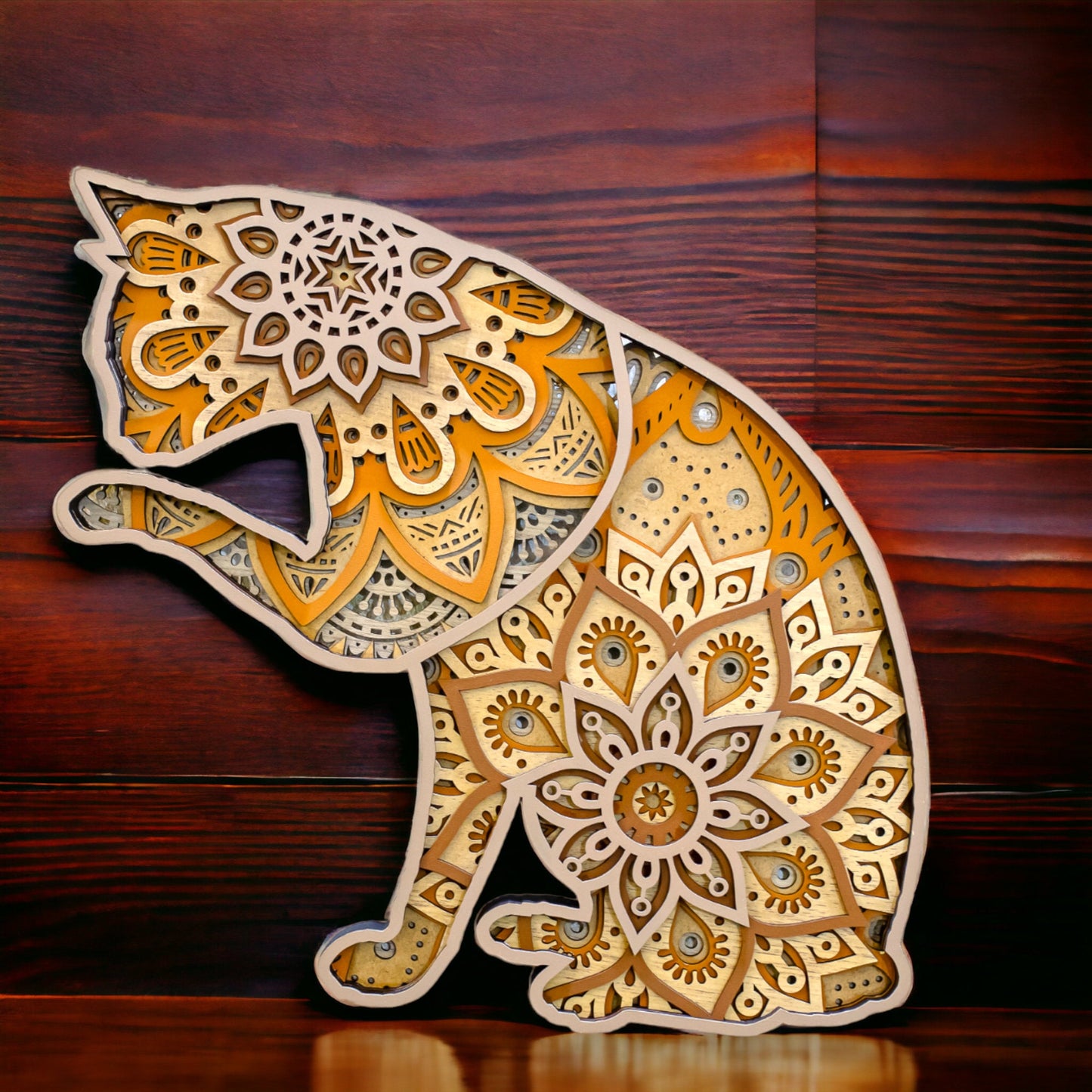 Cat Mandala Wall Hanging, Laser Cut Wooden Mandala Wall Art, Cat Multi Layered Mandala Art, Wooden Cat Artwork, Cat Wall Decor