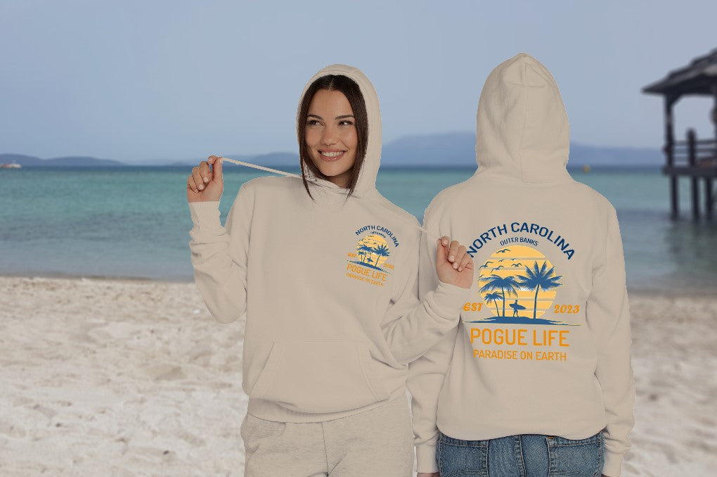 Outer Banks Hoodie - Pogue Life, Paradise On Earth, North Carolina, P4l, OBX, Surfing, Show, Series